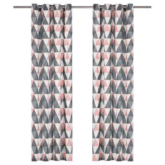 Gordijnen Met Metalen Ringen 2 St 140X225 Cm Katoen Grijs Roze