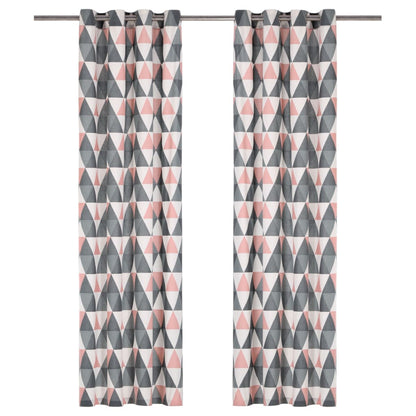 Gordijnen Met Metalen Ringen 2 St 140X245 Cm Katoen Grijs Roze