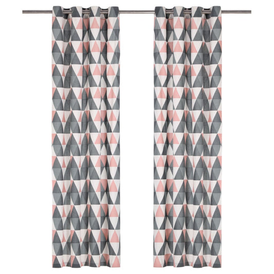 Gordijnen Met Metalen Ringen 2 St 140X245 Cm Katoen Grijs Roze