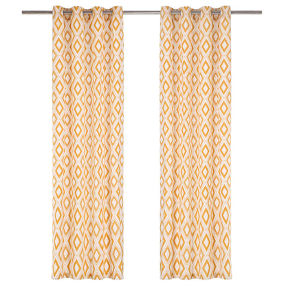 Gordijnen Met Metalen Ringen 2 St 140X175 Cm Katoen Geel