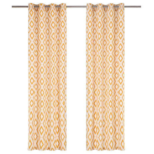 Gordijnen Met Metalen Ringen 2 St 140X225 Cm Katoen Geel