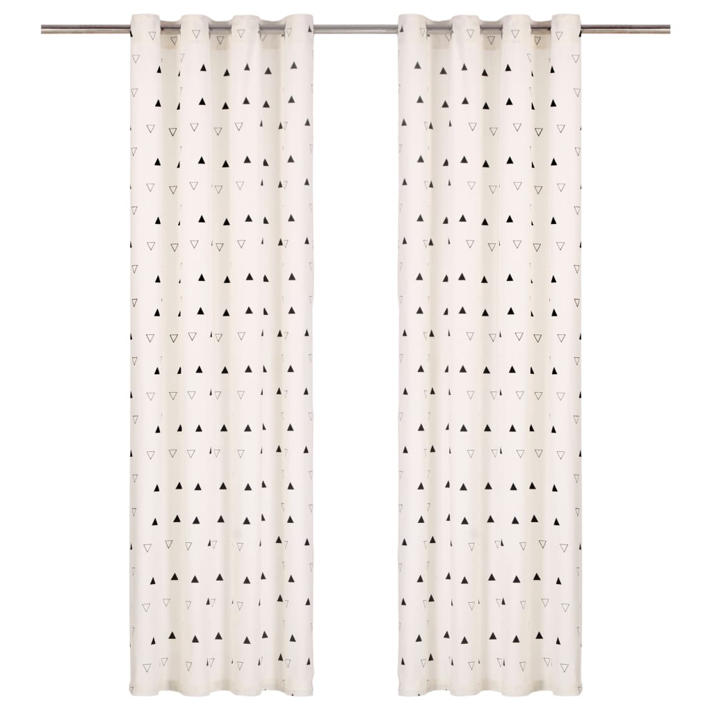 Gordijnen Met Metalen Ringen 2 St 140X175 Cm Katoen Zwarte Driehoek