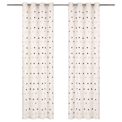 Gordijnen Met Metalen Ringen 2 St 140X175 Cm Katoen Zwarte Driehoek