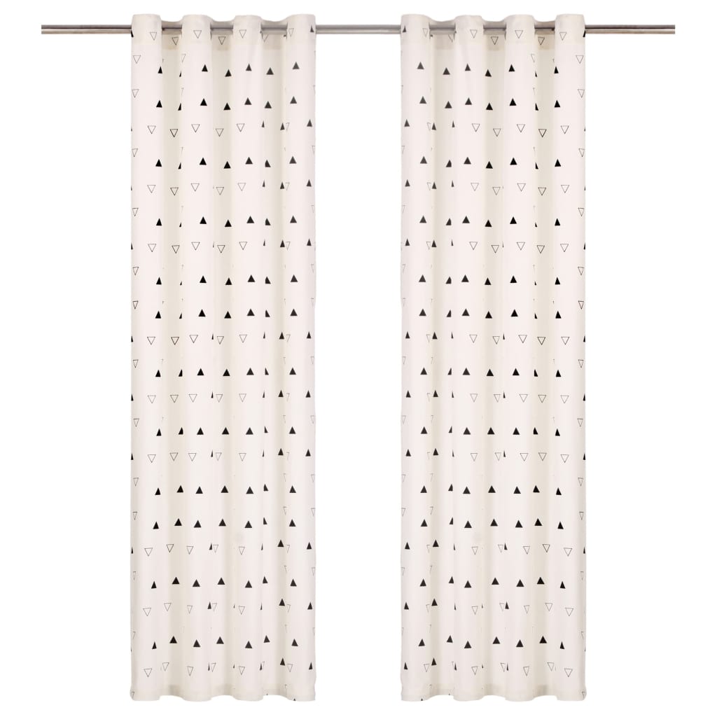 Gordijnen Met Metalen Ringen 2 St 140X225 Cm Katoen Zwarte Driehoek
