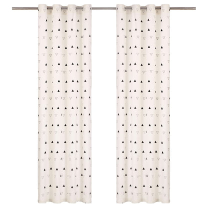 Gordijnen Met Metalen Ringen 2 St 140X225 Cm Katoen Zwarte Driehoek