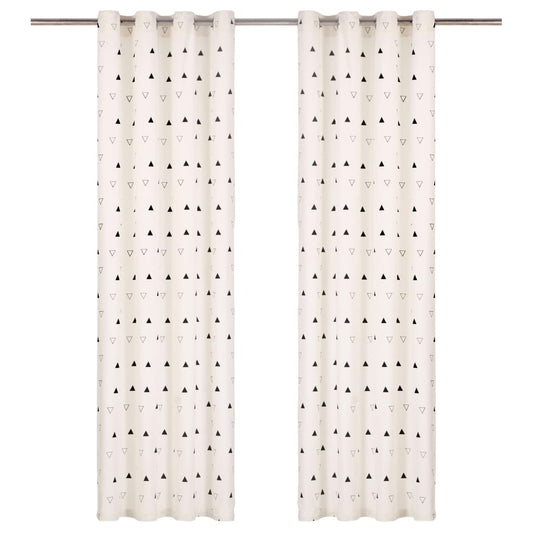 Gordijnen Met Metalen Ringen 2 St 140X225 Cm Katoen Zwarte Driehoek