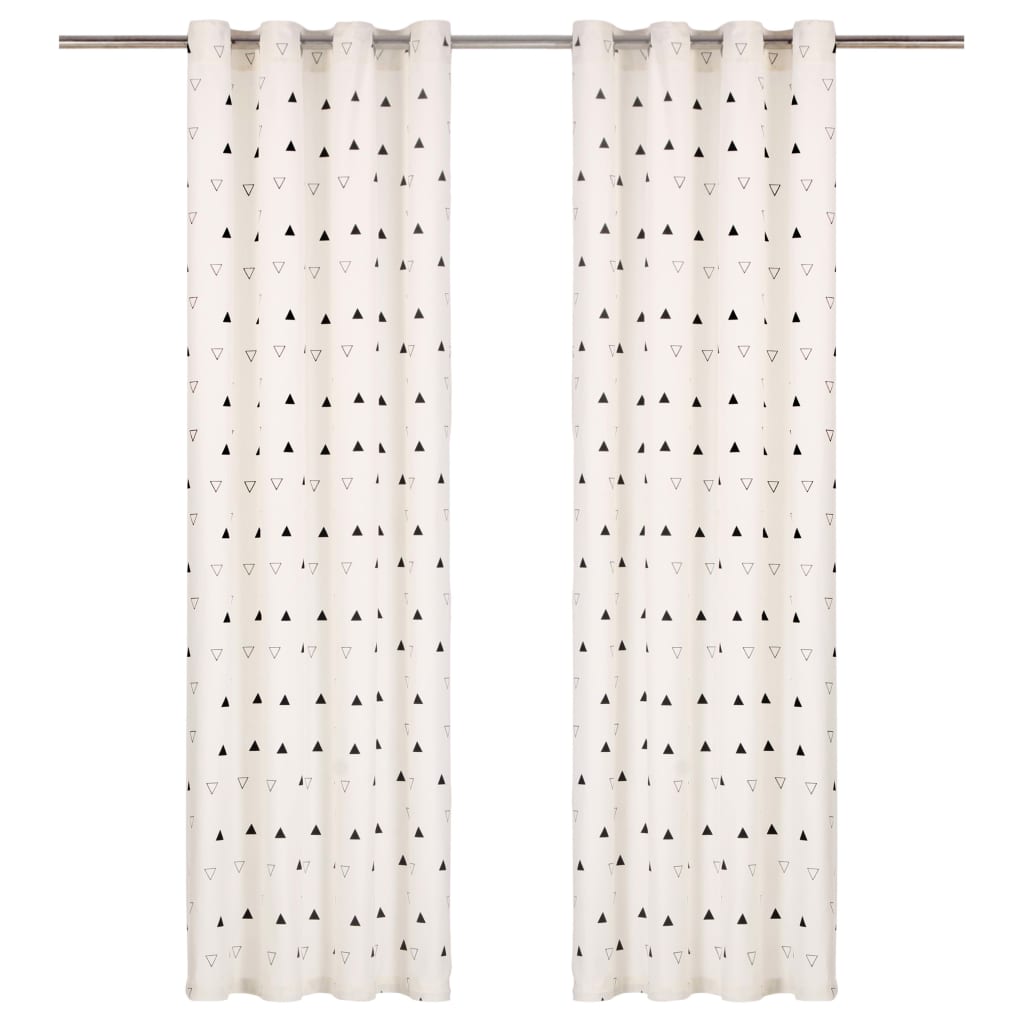 Gordijnen Met Metalen Ringen 2 St 140X245 Cm Katoen Zwarte Driehoek