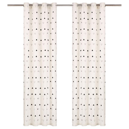 Gordijnen Met Metalen Ringen 2 St 140X245 Cm Katoen Zwarte Driehoek
