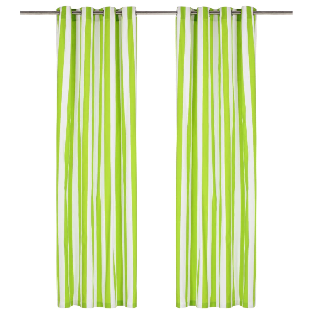 Gordijnen Met Metalen Ringen 2 St 140X175 Cm Stof Groene Streep