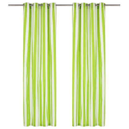 Gordijnen Met Metalen Ringen 2 St 140X175 Cm Stof Groene Streep