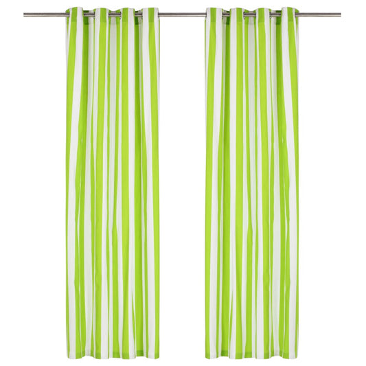 Gordijnen Met Metalen Ringen 2 St 140X175 Cm Stof Groene Streep