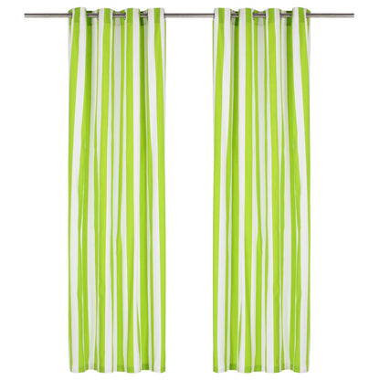 Gordijnen Met Metalen Ringen 2 St 140X225 Cm Stof Groene Streep