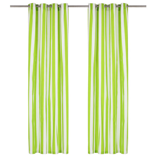 Gordijnen Met Metalen Ringen 2 St Streep 140X245 Cm Stof Groen