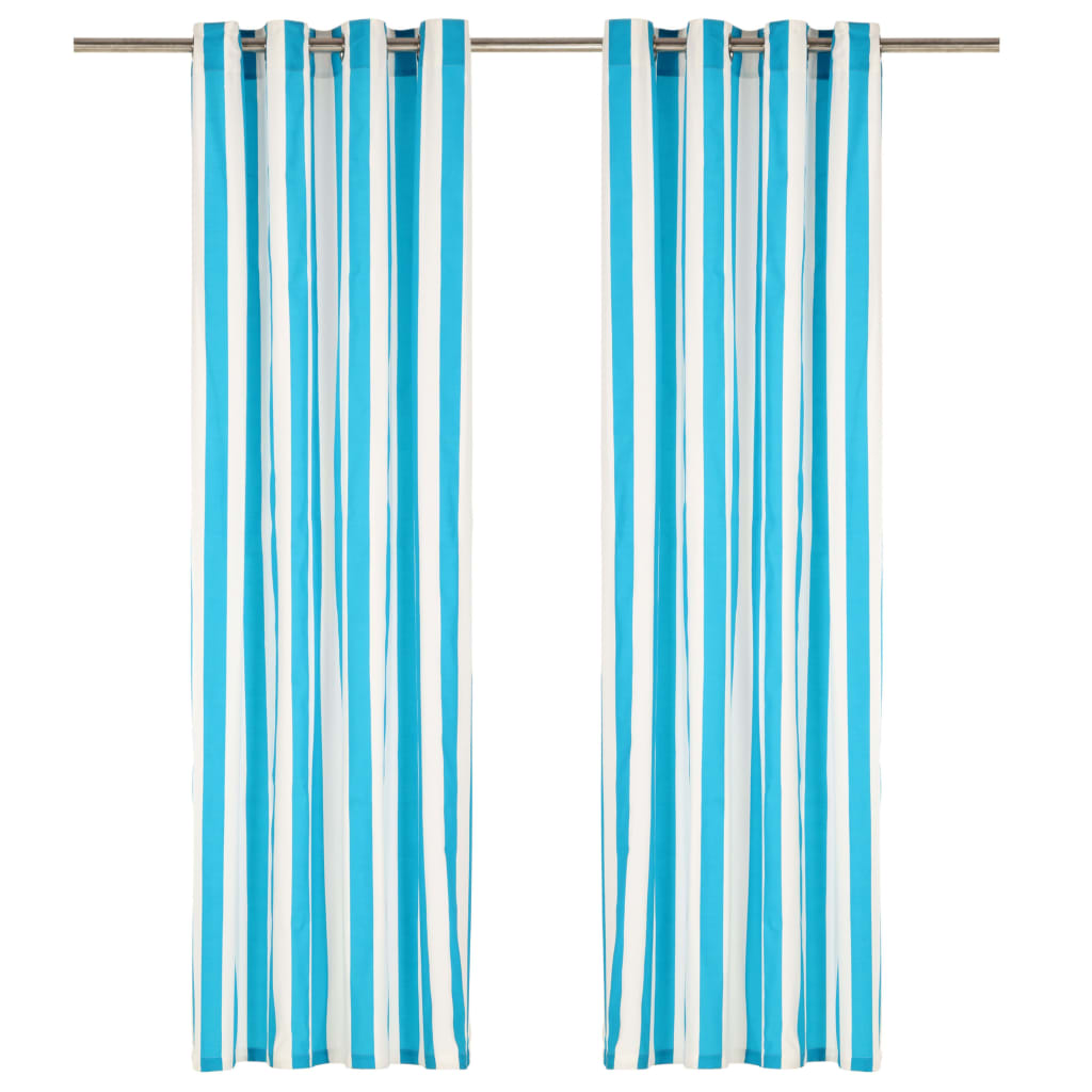 Gordijnen Met Metalen Ringen 2 St 140X175 Cm Stof Blauwe Streep