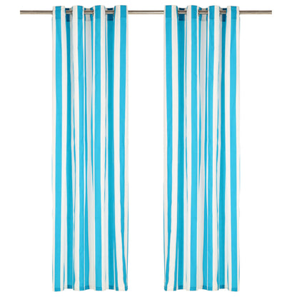Gordijnen Met Metalen Ringen 2 St 140X175 Cm Stof Blauwe Streep