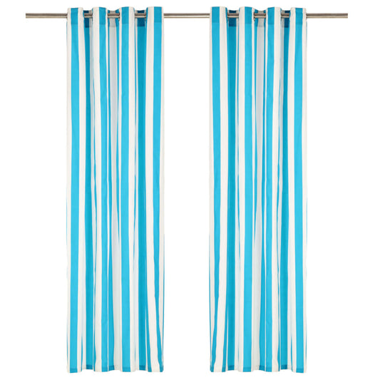 Gordijnen Met Metalen Ringen 2 St 140X175 Cm Stof Blauwe Streep