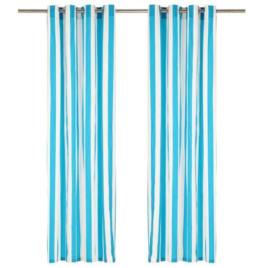 Gordijnen Met Metalen Ringen 2 St 140X225 Cm Stof Blauwe Streep