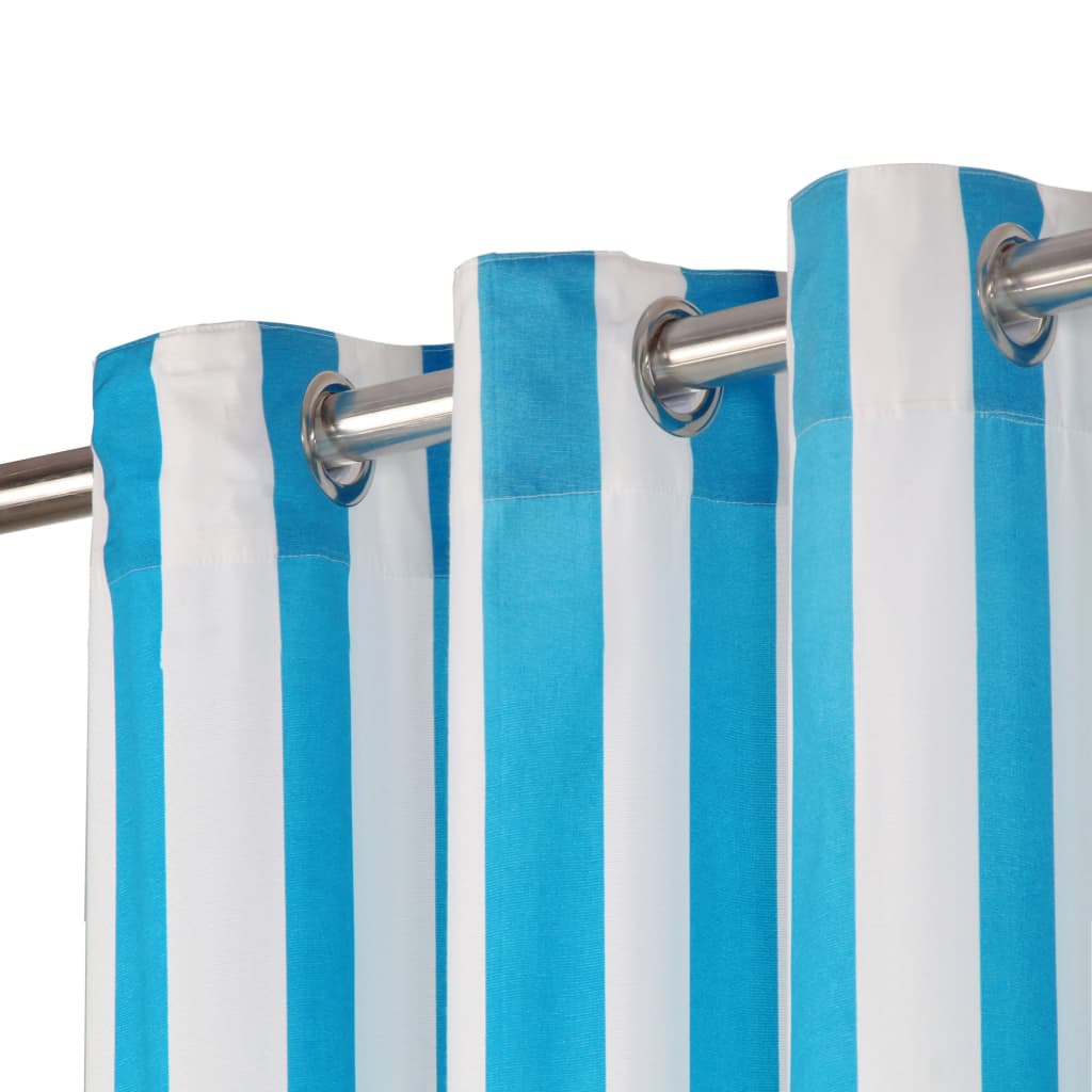 Gordijnen Met Metalen Ringen 2 St 140X225 Cm Stof Blauwe Streep