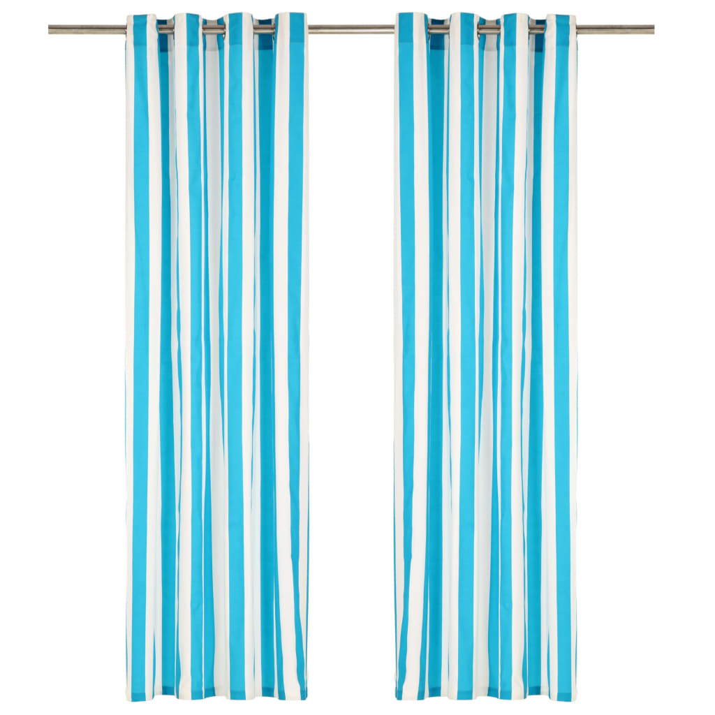 Gordijnen Met Metalen Ringen 2 St Streep 140X245 Cm Stof Blauw