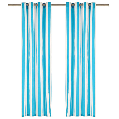 Gordijnen Met Metalen Ringen 2 St Streep 140X245 Cm Stof Blauw