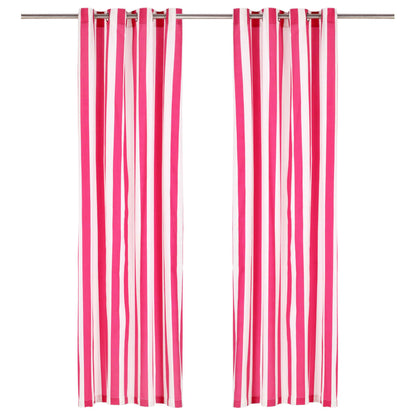 Gordijnen Met Metalen Ringen 2 St 140X175 Cm Stof Roze Streep