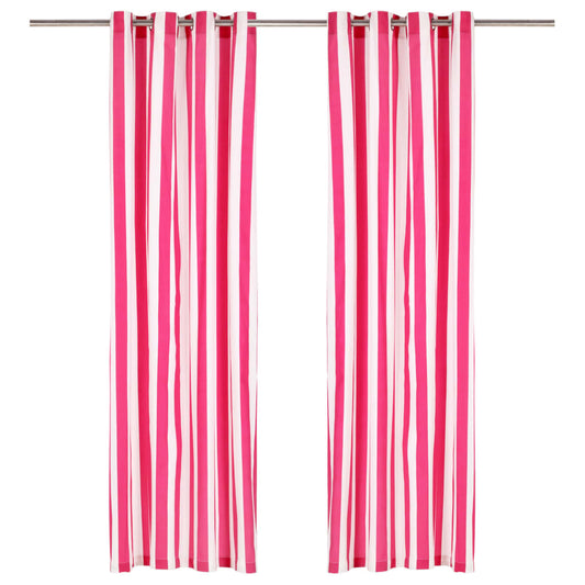Gordijnen Met Metalen Ringen 2 St 140X225 Cm Stof Roze Streep