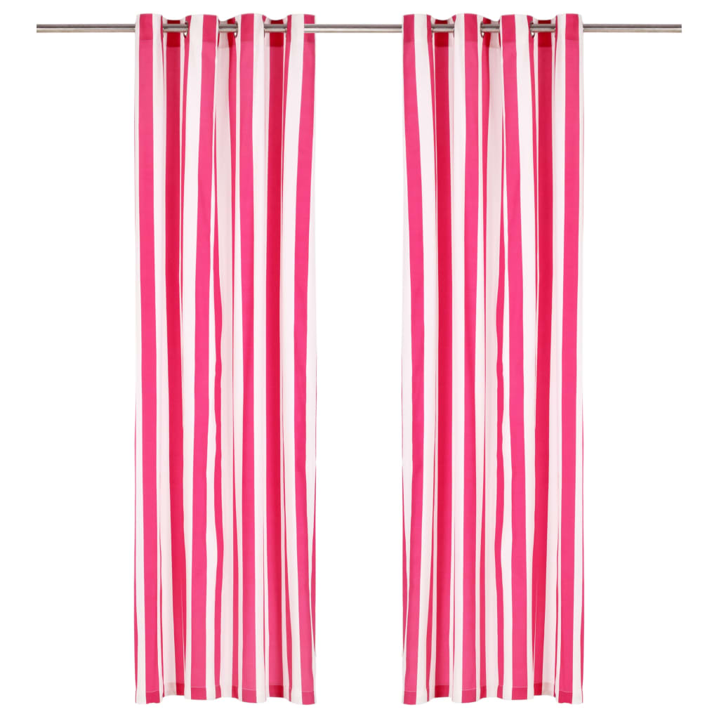 Gordijnen Met Metalen Ringen 2 St Streep 140X245 Cm Stof Roze