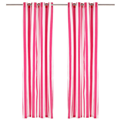 Gordijnen Met Metalen Ringen 2 St Streep 140X245 Cm Stof Roze