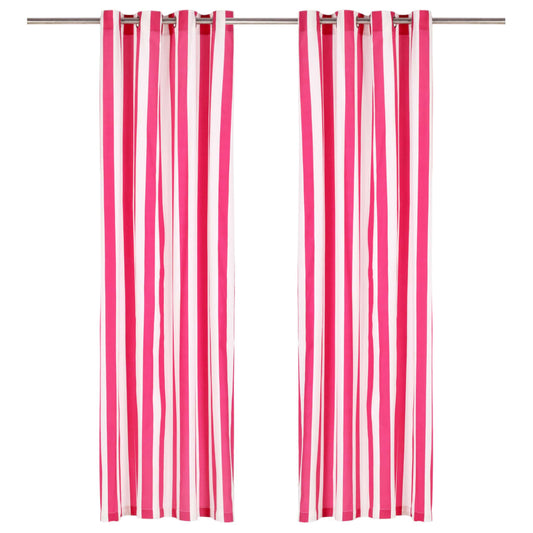 Gordijnen Met Metalen Ringen 2 St Streep 140X245 Cm Stof Roze