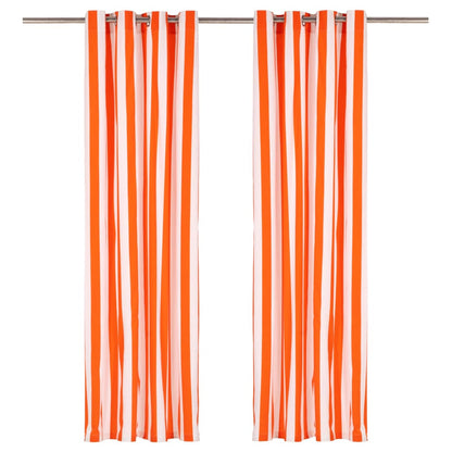 Gordijnen Met Metalen Ringen 2 St 140X175 Cm Stof Oranje Streep