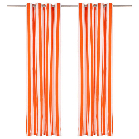 Gordijnen Met Metalen Ringen 2 St 140X175 Cm Stof Oranje Streep