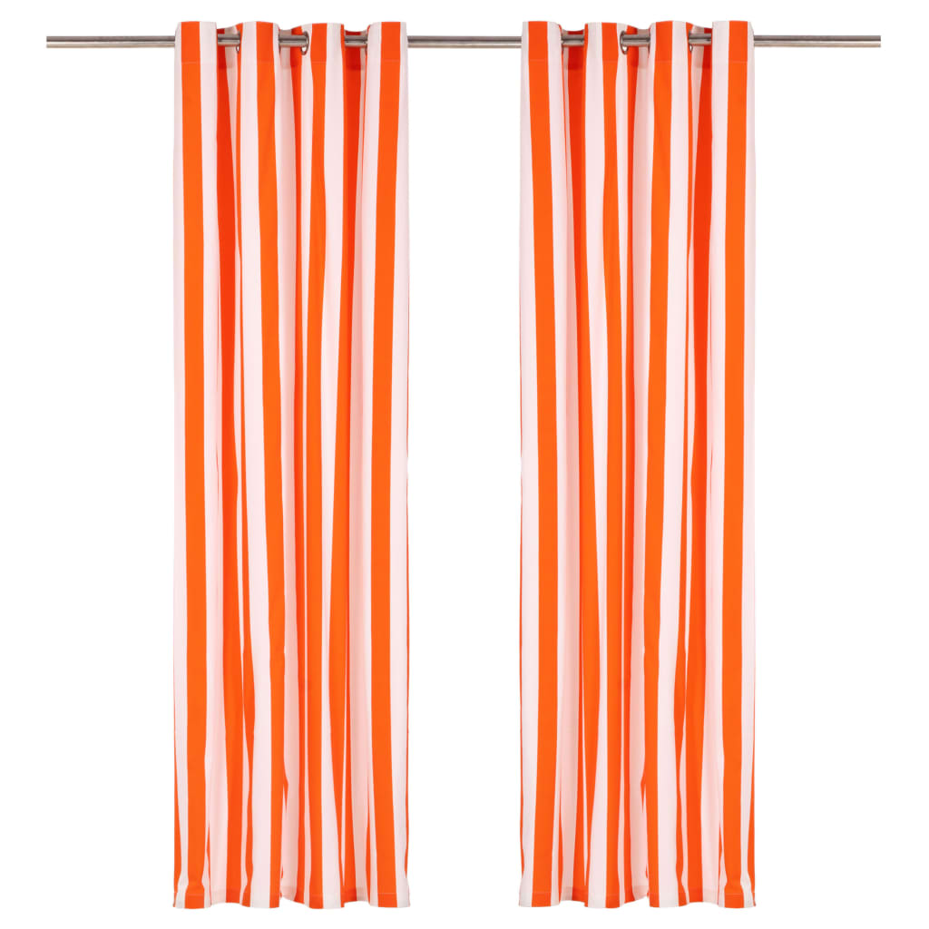 Gordijnen Met Metalen Ringen 2 St 140X225 Cm Stof Oranje Streep