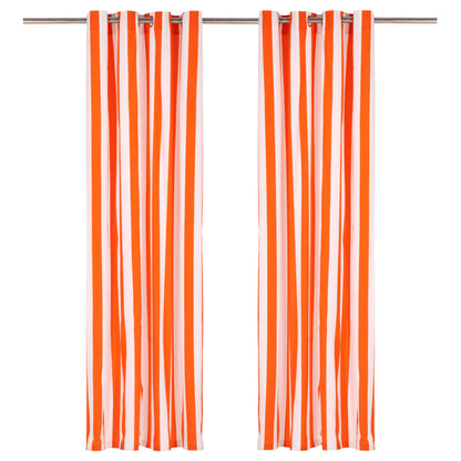 Gordijnen Met Metalen Ringen 2 St 140X225 Cm Stof Oranje Streep