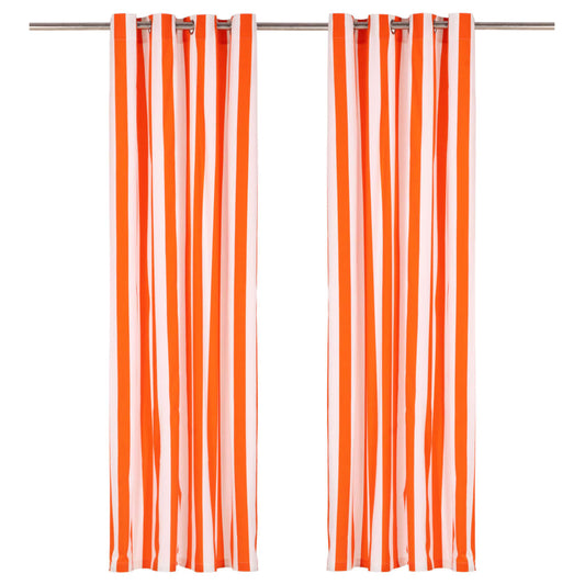 Gordijnen Met Metalen Ringen 2 St 140X225 Cm Stof Oranje Streep