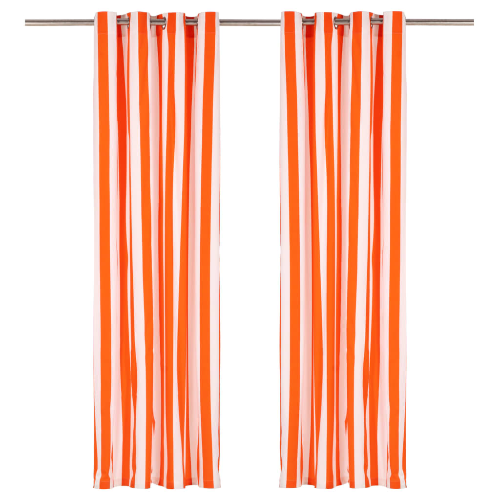 Gordijnen Met Metalen Ringen 2 St Streep 140X245 Cm Stof Oranje