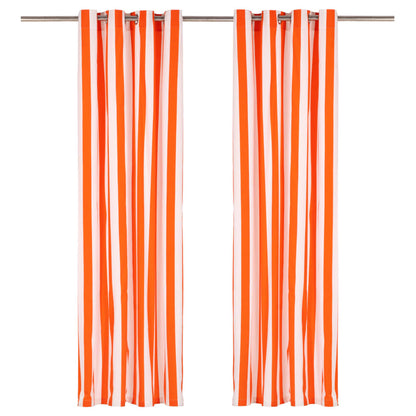 Gordijnen Met Metalen Ringen 2 St Streep 140X245 Cm Stof Oranje