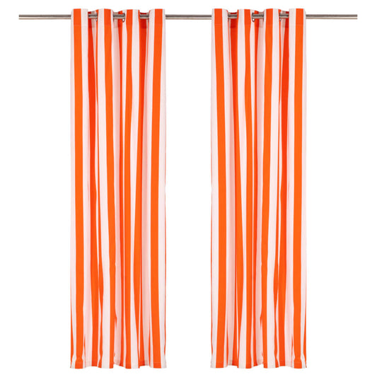 Gordijnen Met Metalen Ringen 2 St Streep 140X245 Cm Stof Oranje