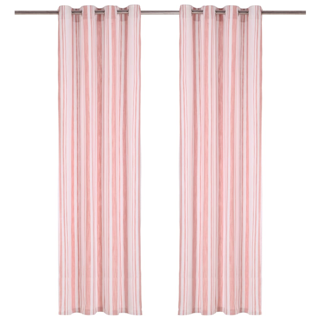 Gordijnen Met Metalen Ringen 2 St 140X175 Cm Katoen Roze Streep