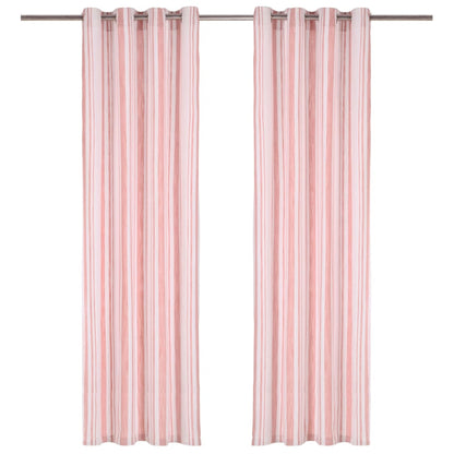 Gordijnen Met Metalen Ringen 2 St 140X175 Cm Katoen Roze Streep