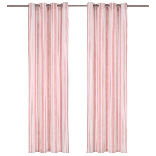 Gordijnen Met Metalen Ringen 2 St 140X175 Cm Katoen Roze Streep