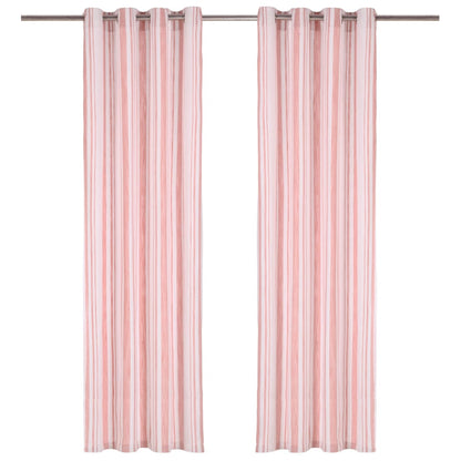 Gordijnen Met Metalen Ringen 2 St Streep 140X225 Cm Katoen Roze