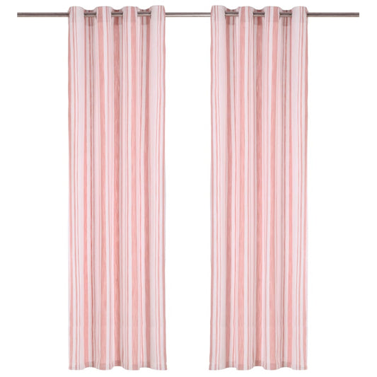 Gordijnen Met Metalen Ringen 2 St 140X245 Cm Katoen Roze Streep