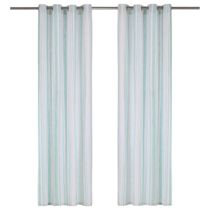 Gordijnen Met Metalen Ringen 2 St 140X225 Cm Katoen Blauwe Streep
