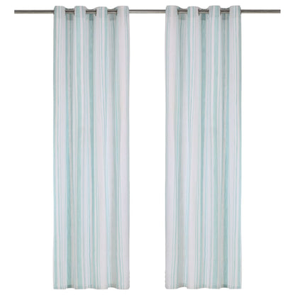 Gordijnen Met Metalen Ringen 2 St 140X245 Cm Katoen Blauwe Streep