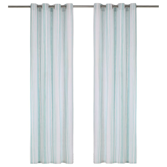 Gordijnen Met Metalen Ringen 2 St 140X245 Cm Katoen Blauwe Streep