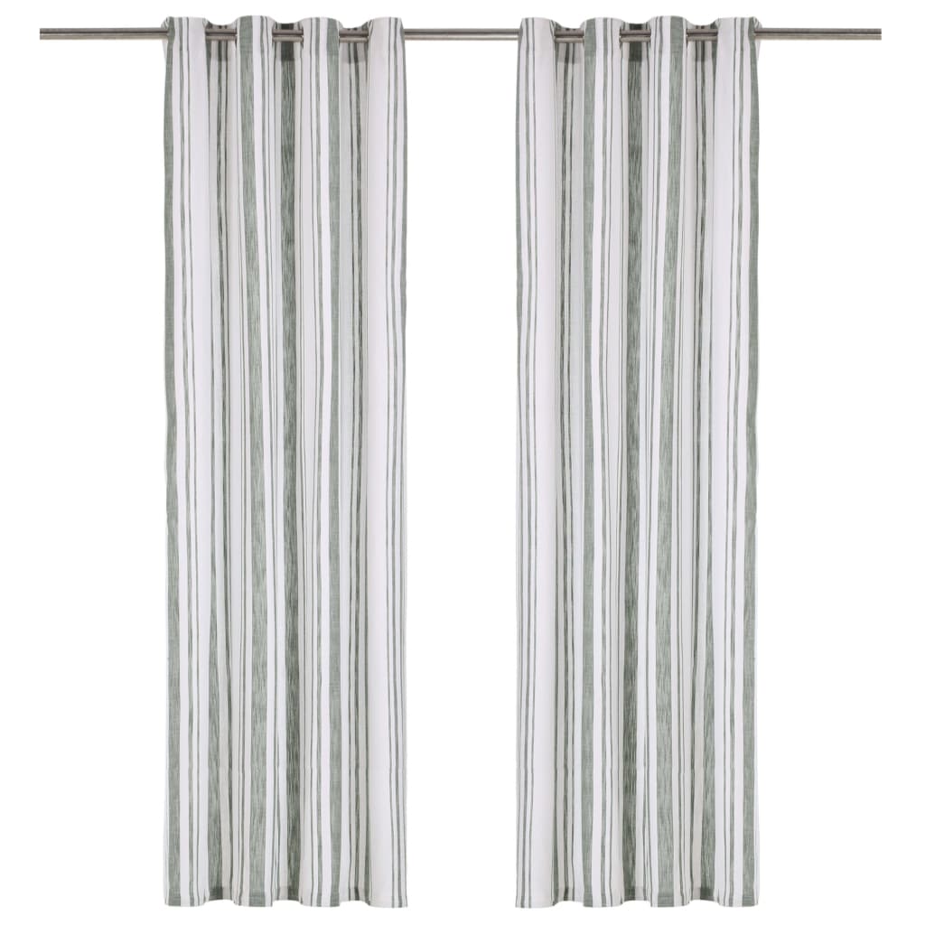 Gordijnen Met Metalen Ringen 2 St 140X175 Cm Katoen Groene Streep