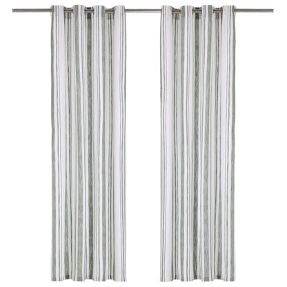 Gordijnen Met Metalen Ringen 2 St 140X175 Cm Katoen Groene Streep