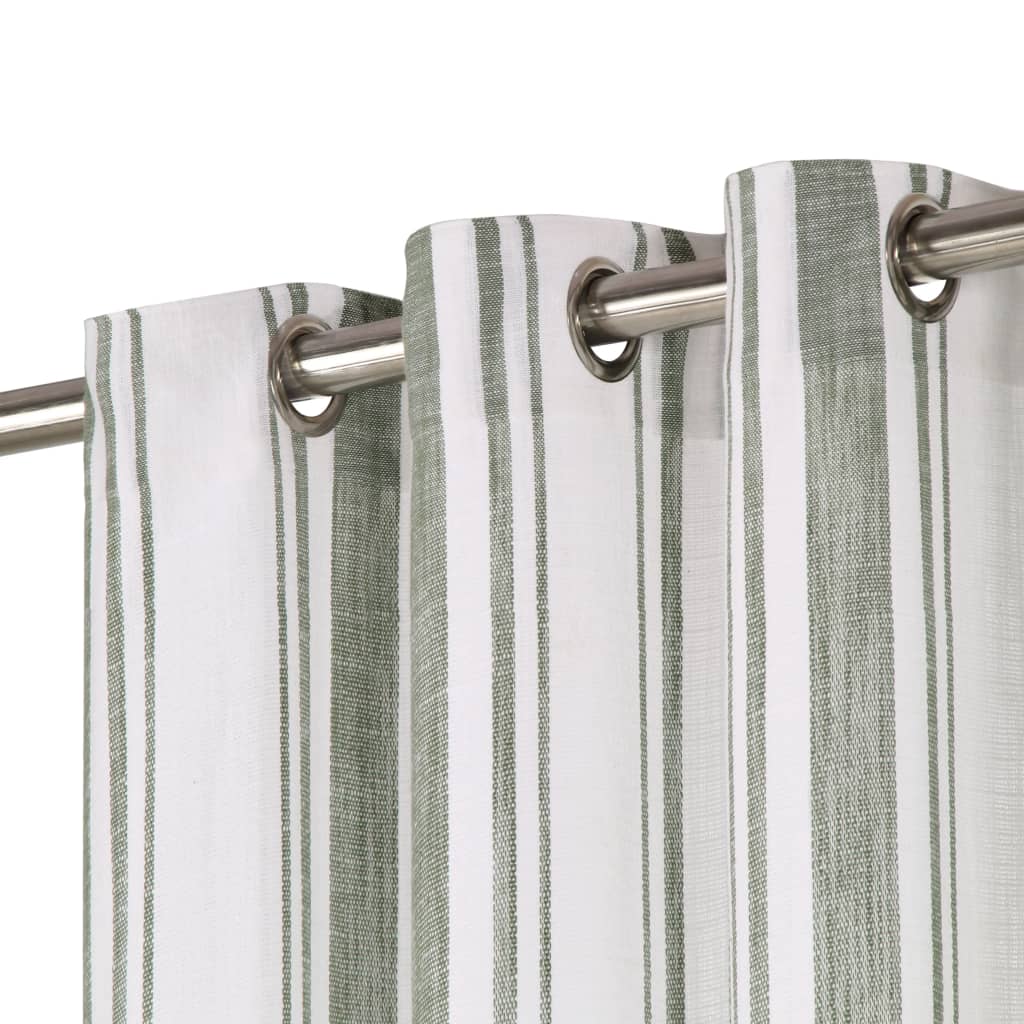 Gordijnen Met Metalen Ringen 2 St 140X175 Cm Katoen Groene Streep
