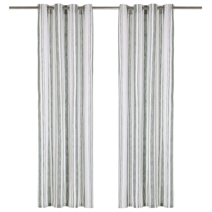 Gordijnen Met Metalen Ringen 2 St 140X225 Cm Katoen Groene Streep