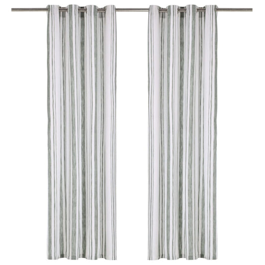 Gordijnen Met Metalen Ringen 2 St 140X245 Cm Katoen Groene Streep